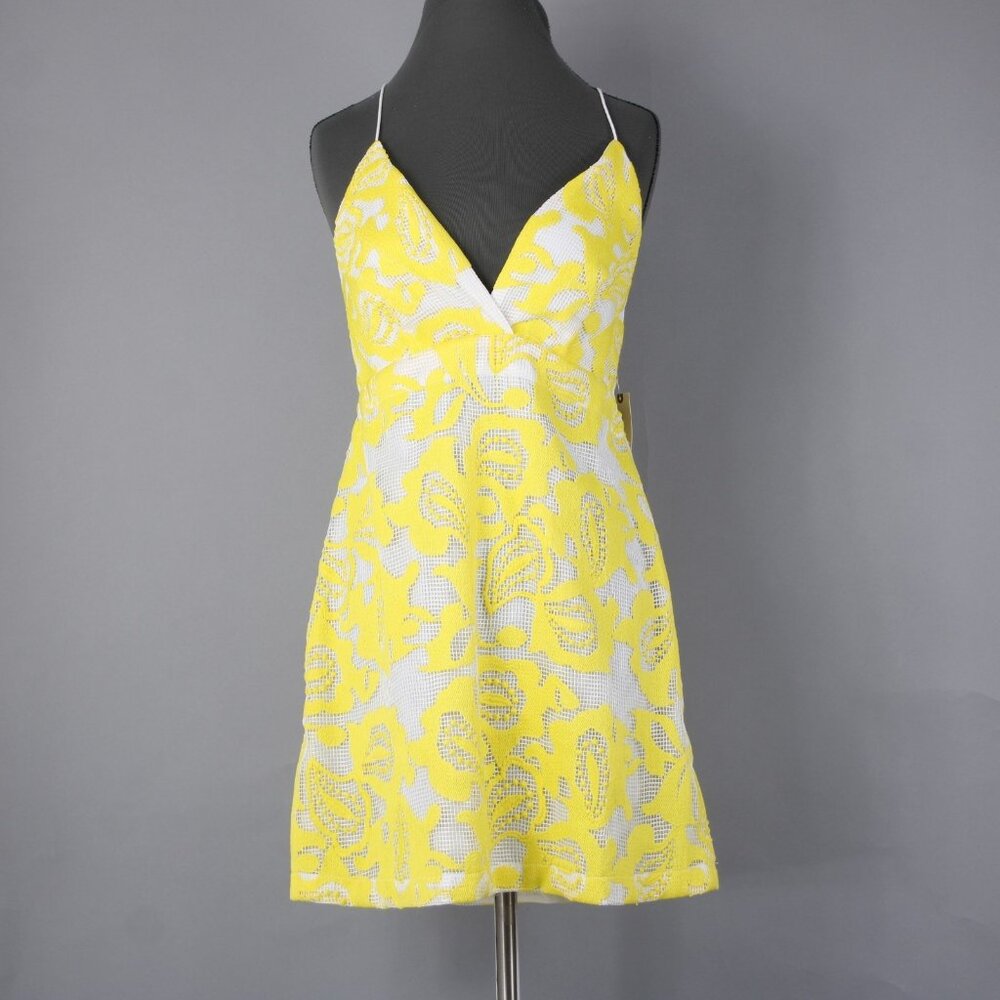 Maeve Dress $170 Sz 10 Yellow White Lined Embroidered V Neck Poly Viscose - Picture 3 of 16